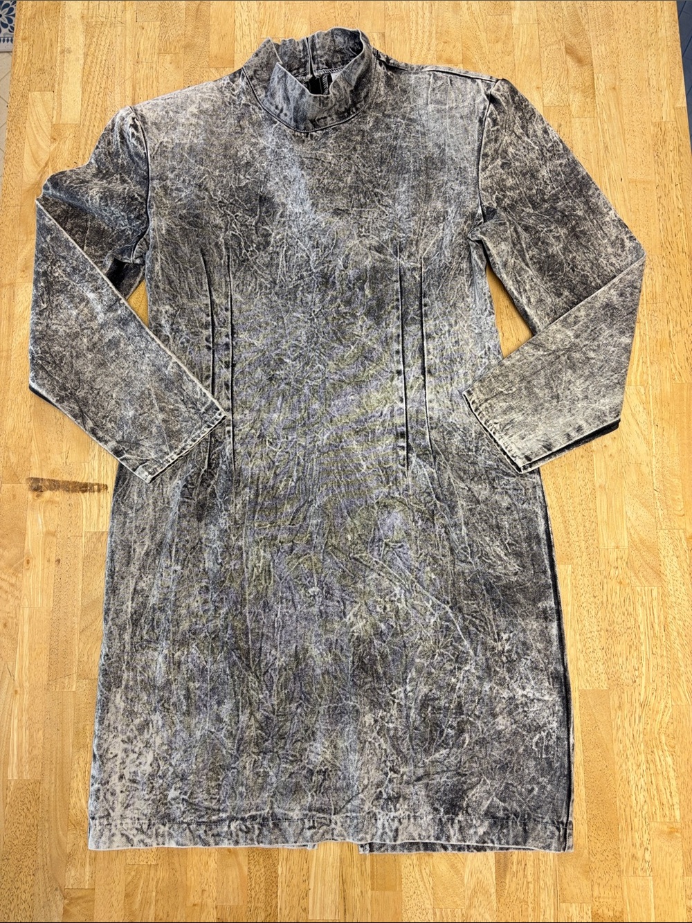 VTG 80s/90s Rampage Dresses Acid Wash Denim Mock Neck Long Sleeve Mini Dress